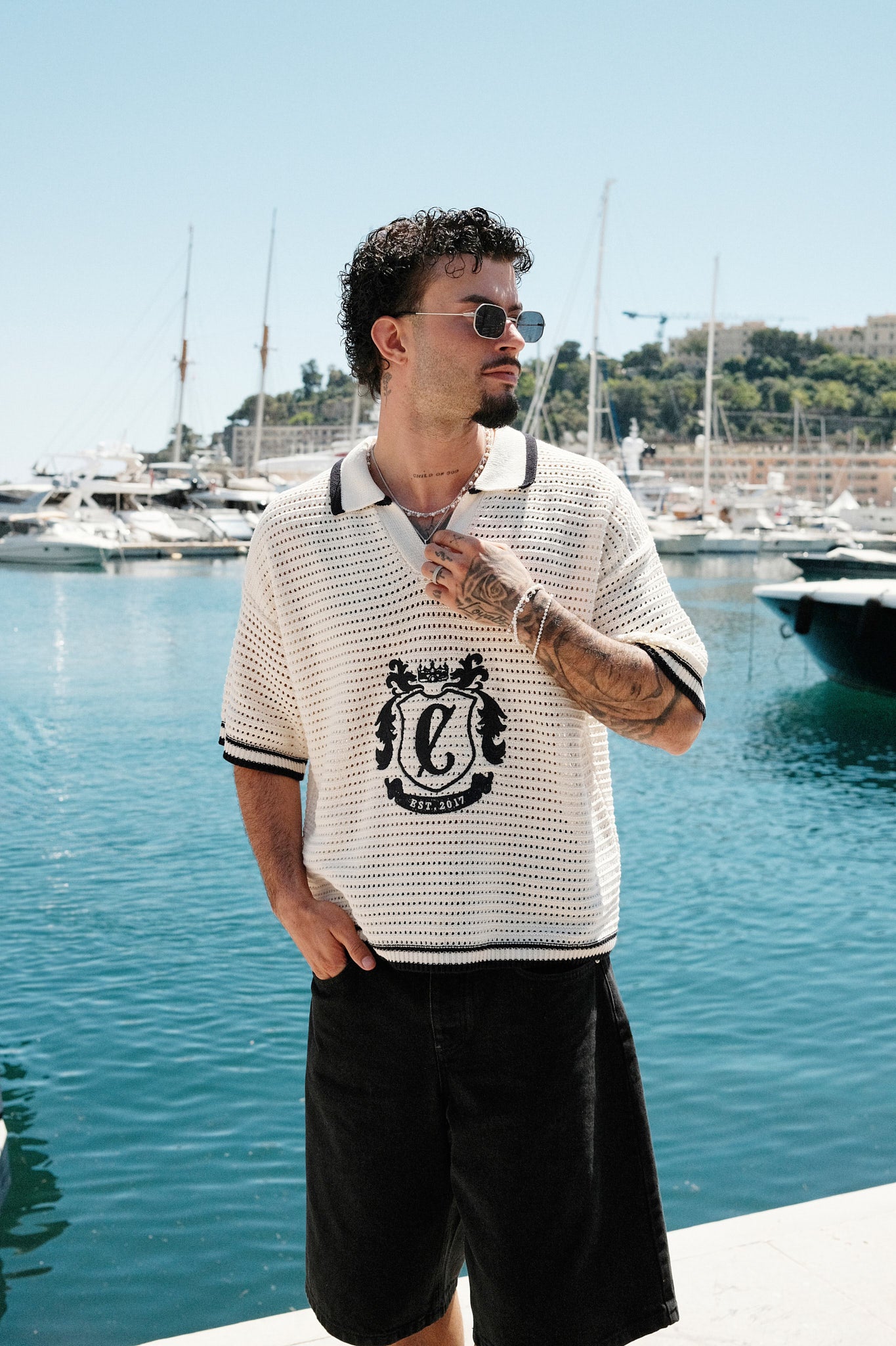 Crest Embroidered Knit Polo - Off White